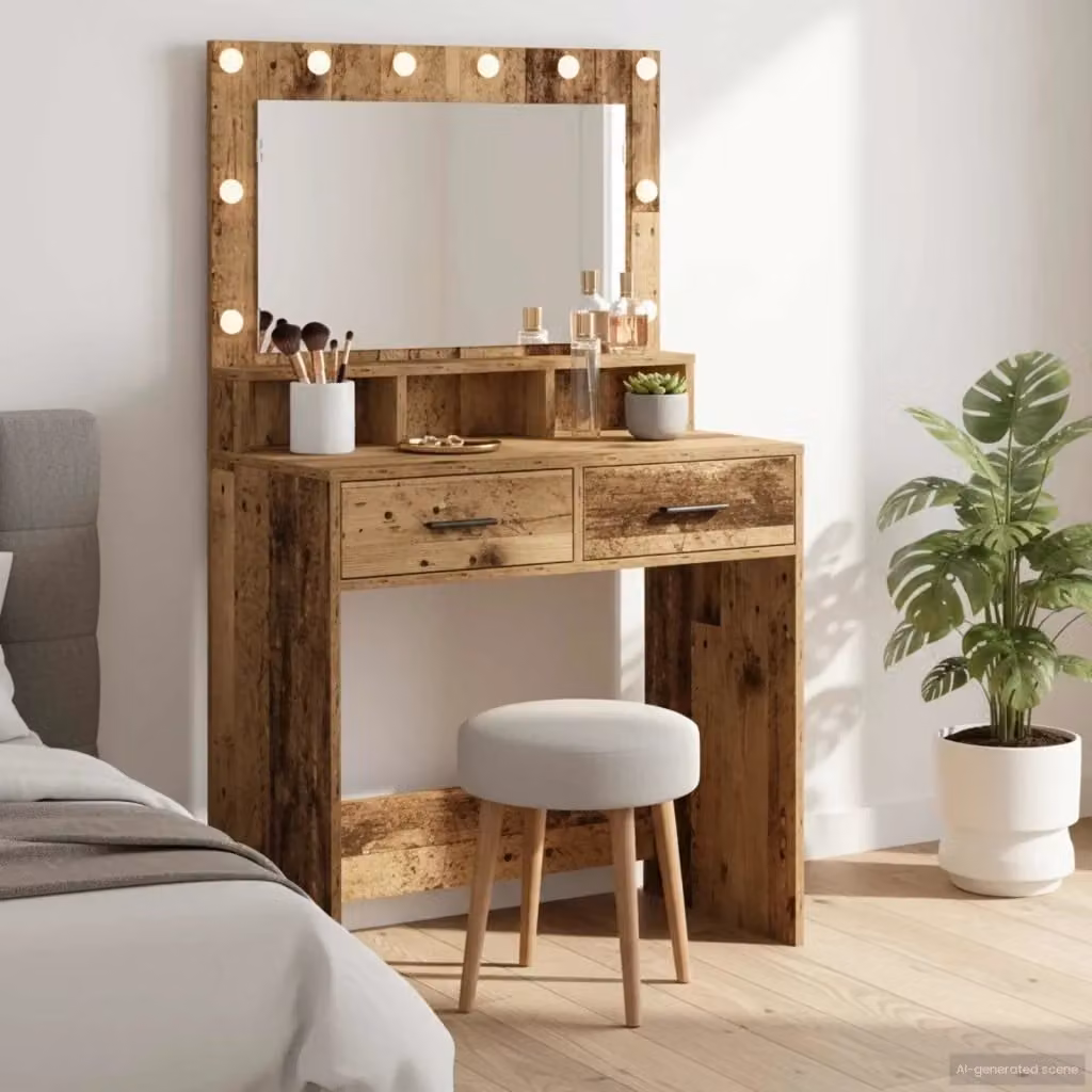 Toeletta con cassetto in legno effetto legno vecchio marrone L: 79 cm, P: 41 cm, H: 135 cm – 2