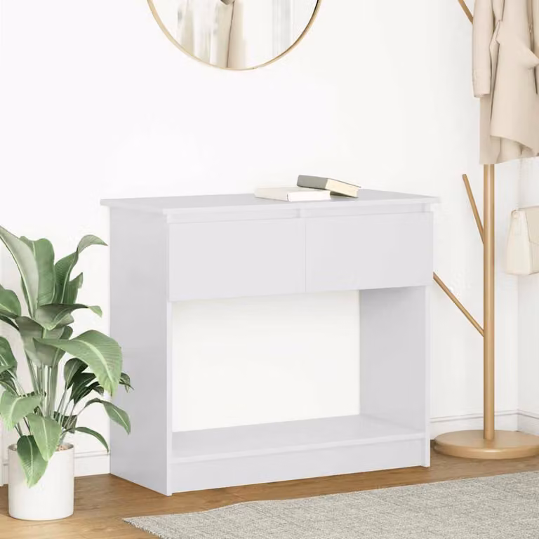 vidaXL Tavolo Consolle con Cassetti Bianco L: 85,5 cm, P: 38,5 cm, H: 74,5 cm
