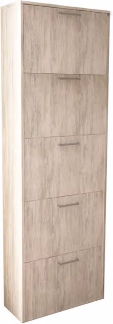 Scarpiera Molly con 5 ante a ribalta in pino chiaro Levante Shop L/P/H: 59 x 25 x 172 cm
