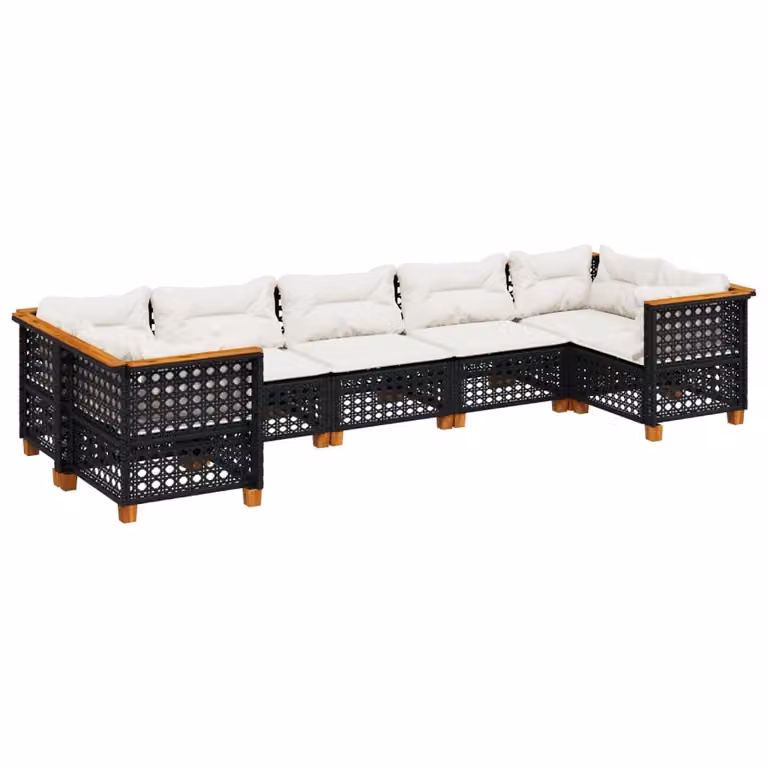 Set Divani da Giardino con Cuscini 7pz Nero Polyrattan