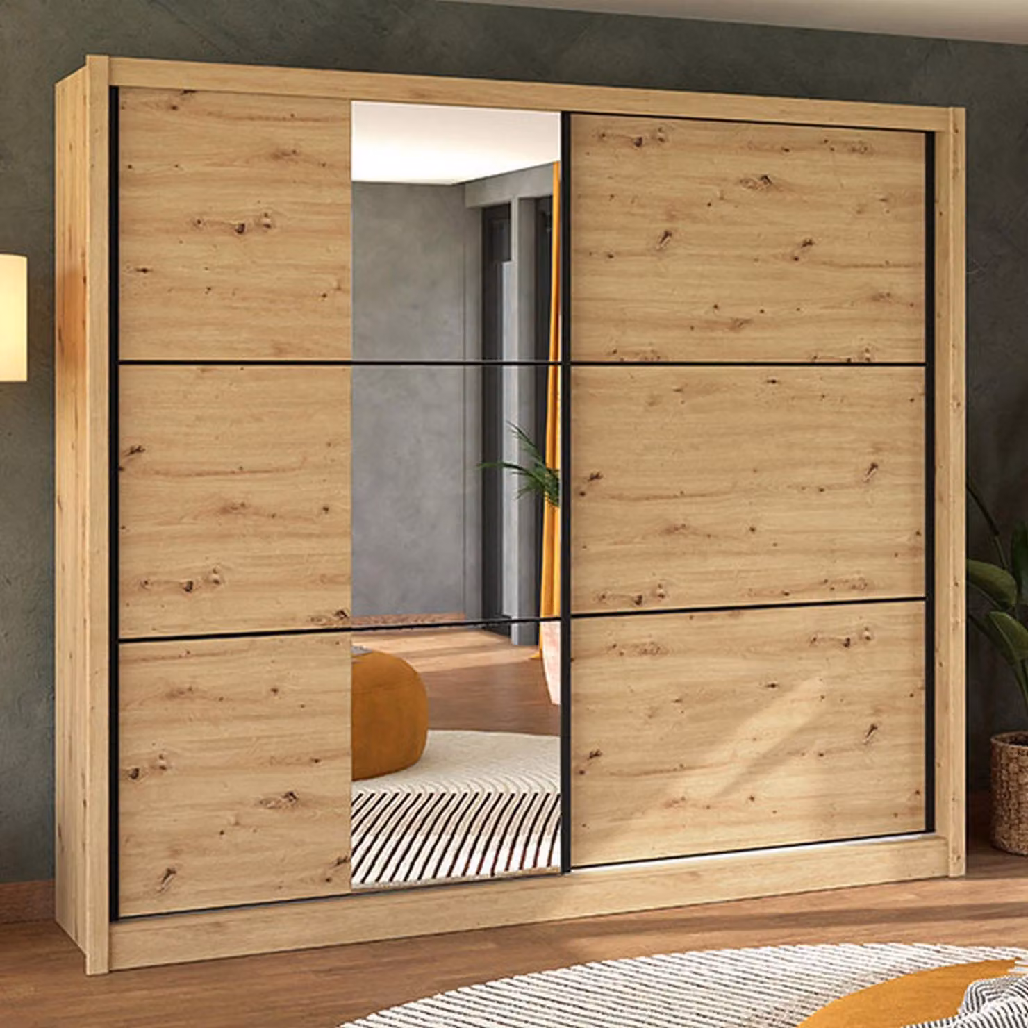 Dmora Guardaroba 2 Ante Sergnano 242x216h cm Marrone Rovere Nodi, Appendiabiti 9 Ripiani