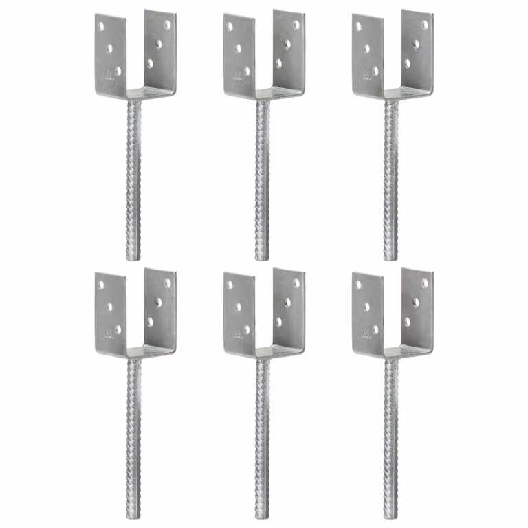 Set di 6 picchetti per recinzione vidaXL in acciaio zincato argento, L/P/H: 7 x 6 x 30 cm