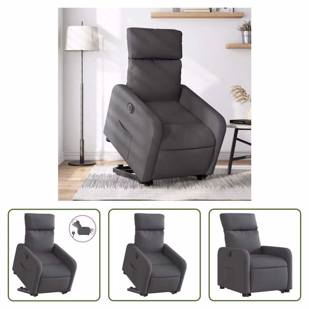 The Living Store Poltrona relax con supporto elettrico in tessuto grigio scuro
