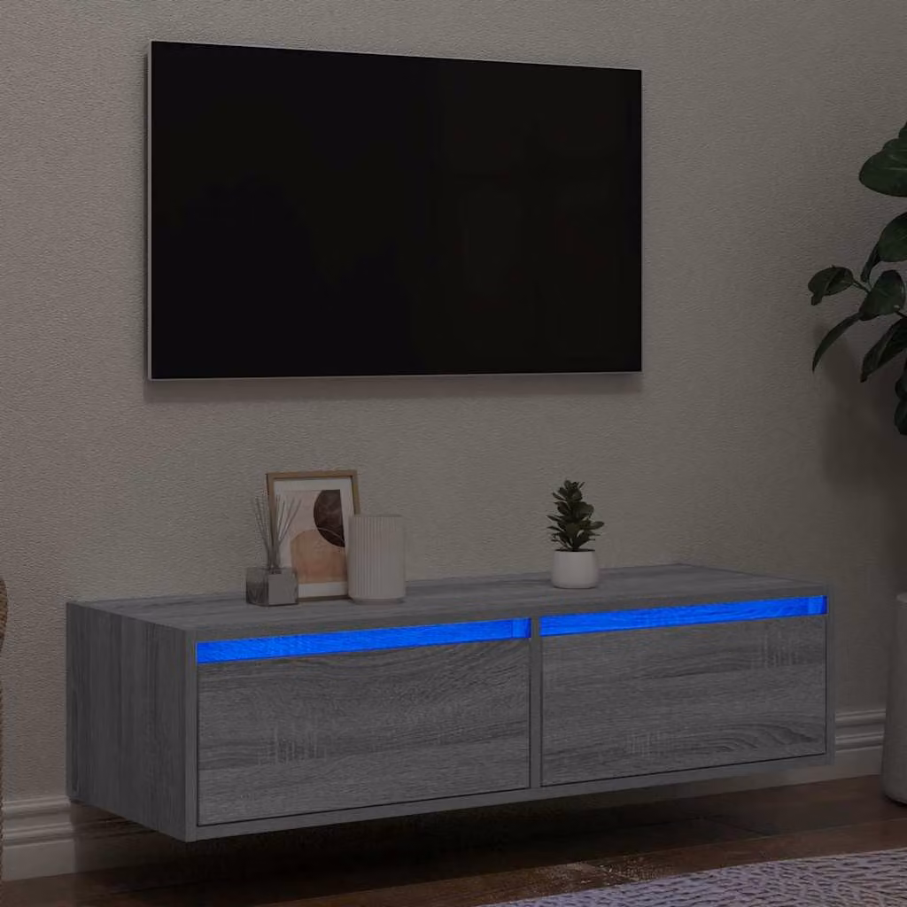 vidaXL Mobile Porta TV Moderno con Luci LED Integrate Grigio Sonoma L: 100 cm, P: 35,5 cm, H: 25 cm