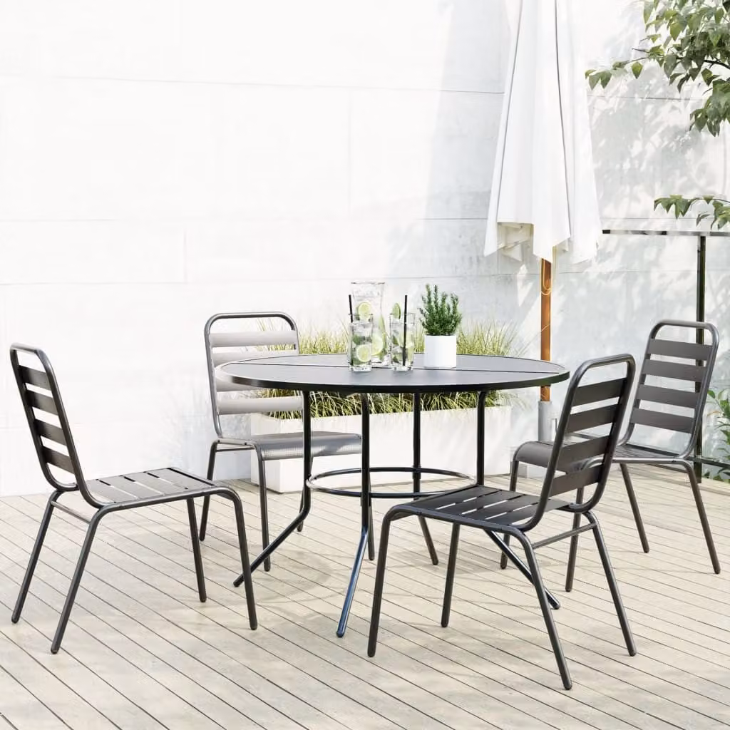 Set di 5 sedie da giardino impilabili vidaXL in acciaio verniciato antracite opaco