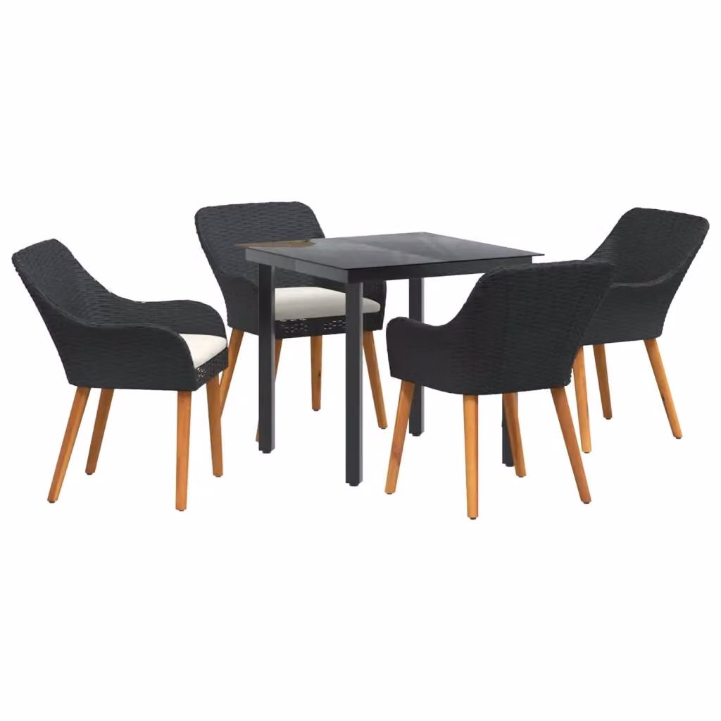 Set da pranzo per giardino e terrazzo vidaXL in polyrattan e vetro nero, 5 pezzi – 2