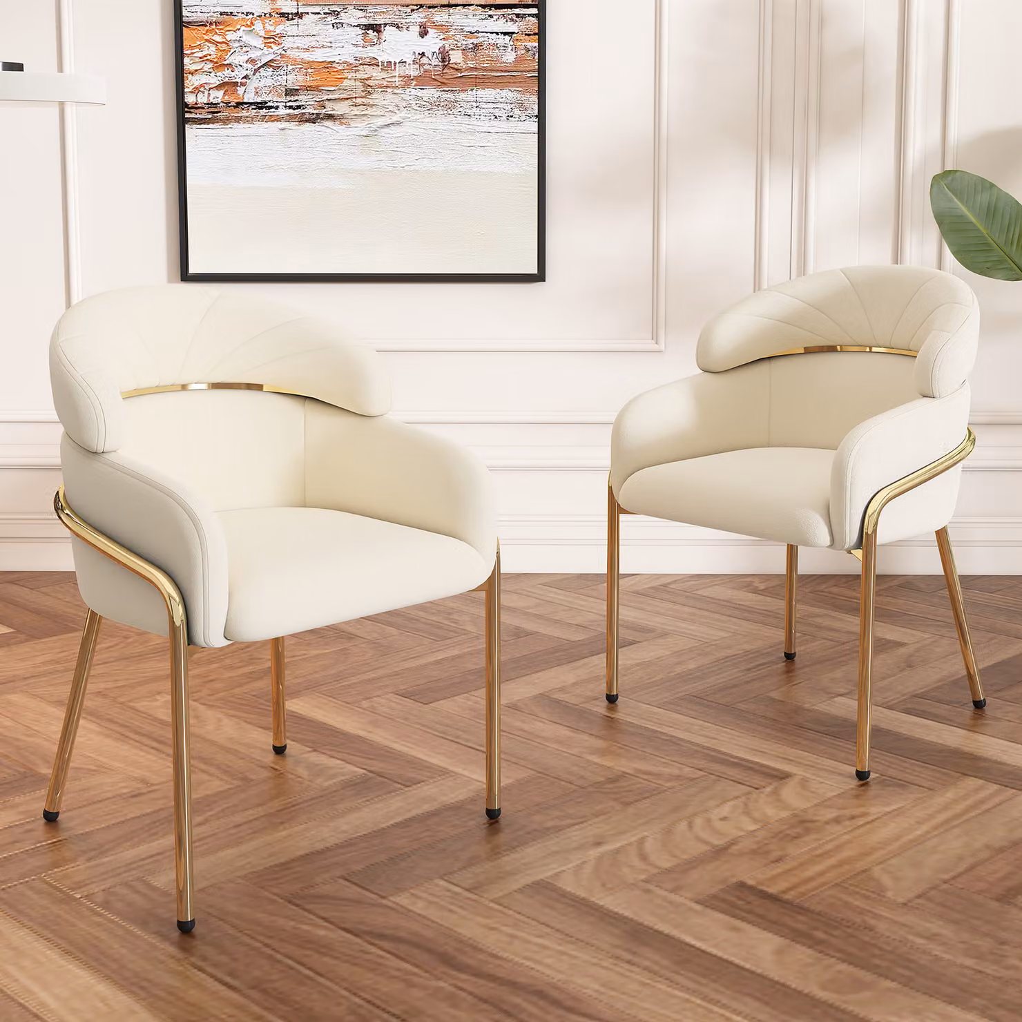 Flieks sedia da sala da pranzo imbottita set di 2, sedia da cucina con gambe in metallo, sedia da soggiorno poltrona da trucco, rivestimento in velluto, beige