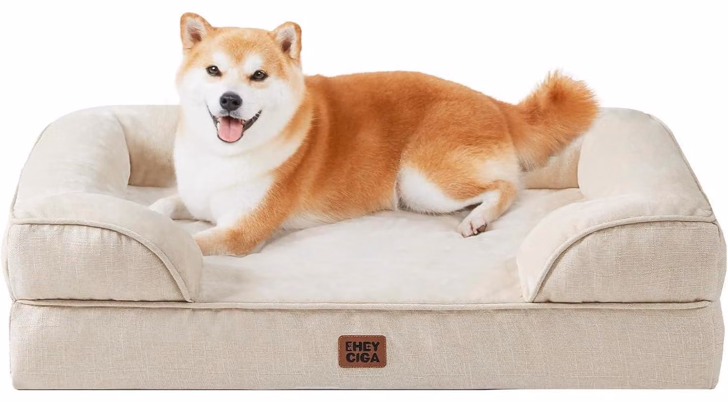 Cuccia ortopedica per cani, 89x56 cm, realizzata in memory foam con bordo rialzato, lavabile, impermeabile, antiscivolo, color beige