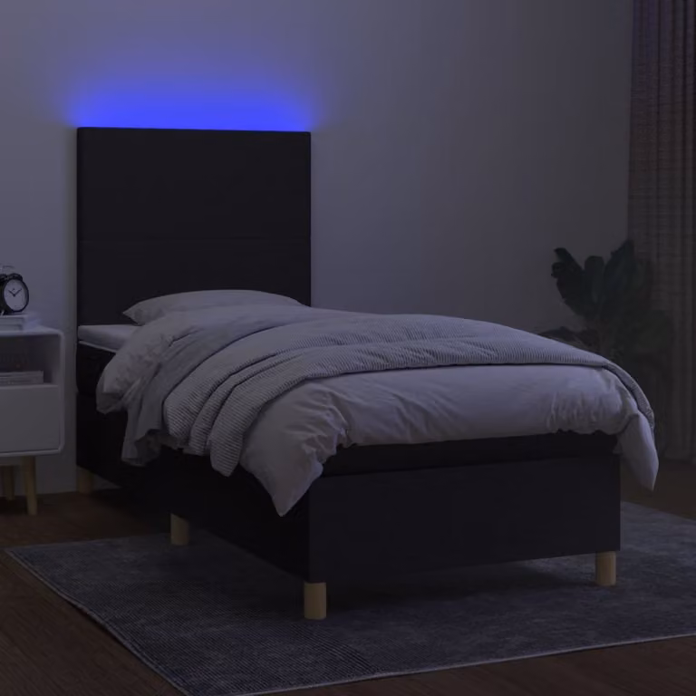 The Living Store Letto a molle con materasso e LED nero 80x200 cm in tessuto