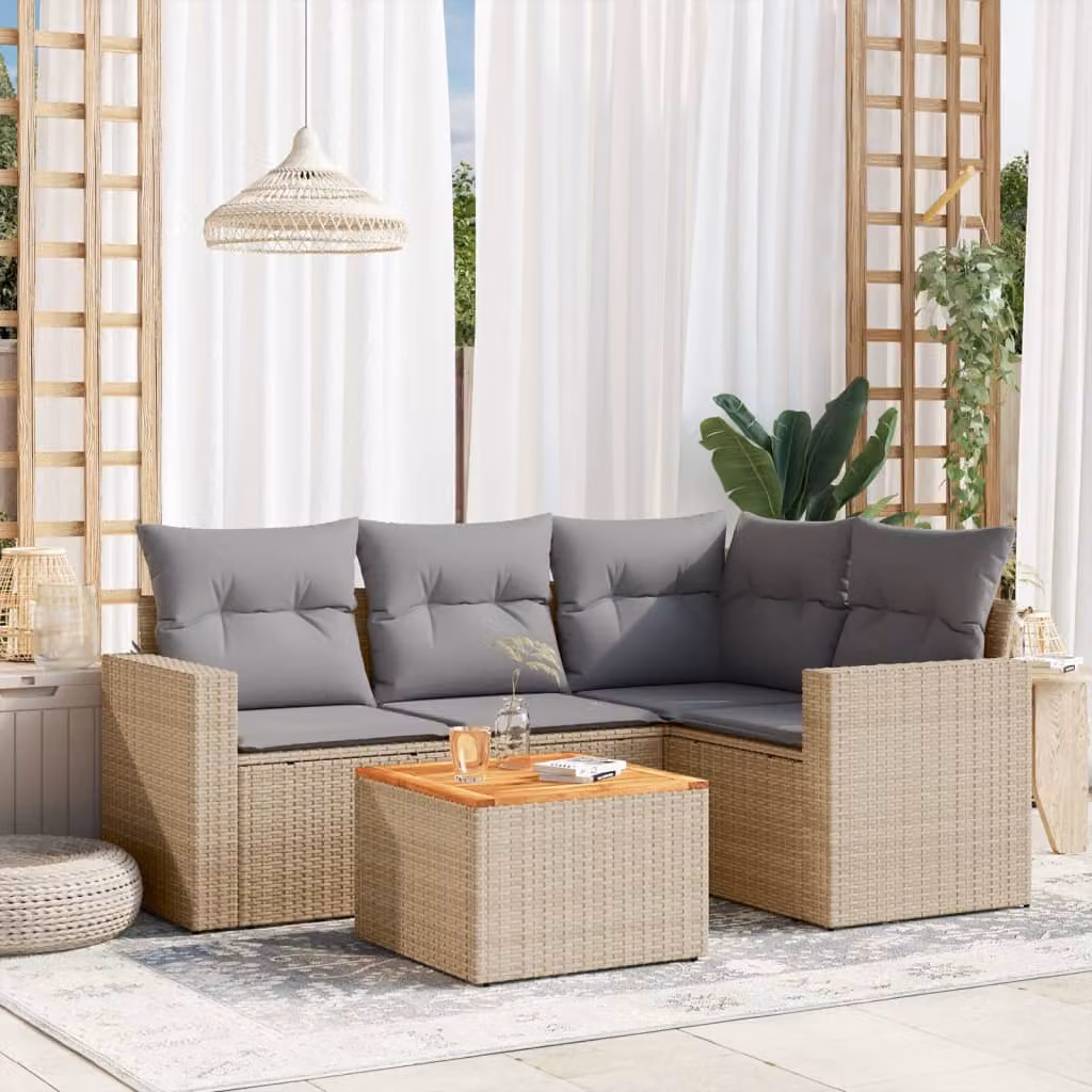 Set Divano da Giardino vidaXL 5 pz a L con Cuscini Beige e Grigio in Polyrattan e Metallo – 1