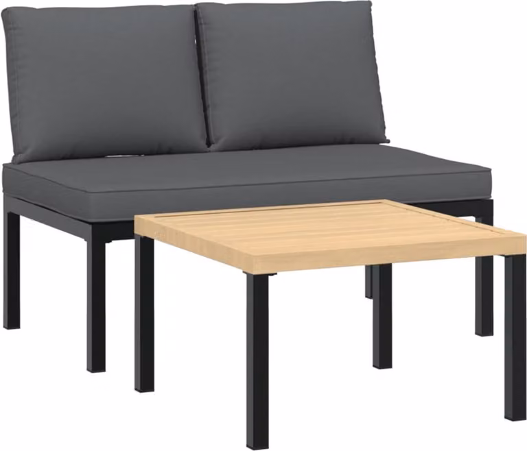 Set Divani da Giardino 2 pz con Cuscini in Alluminio Nero