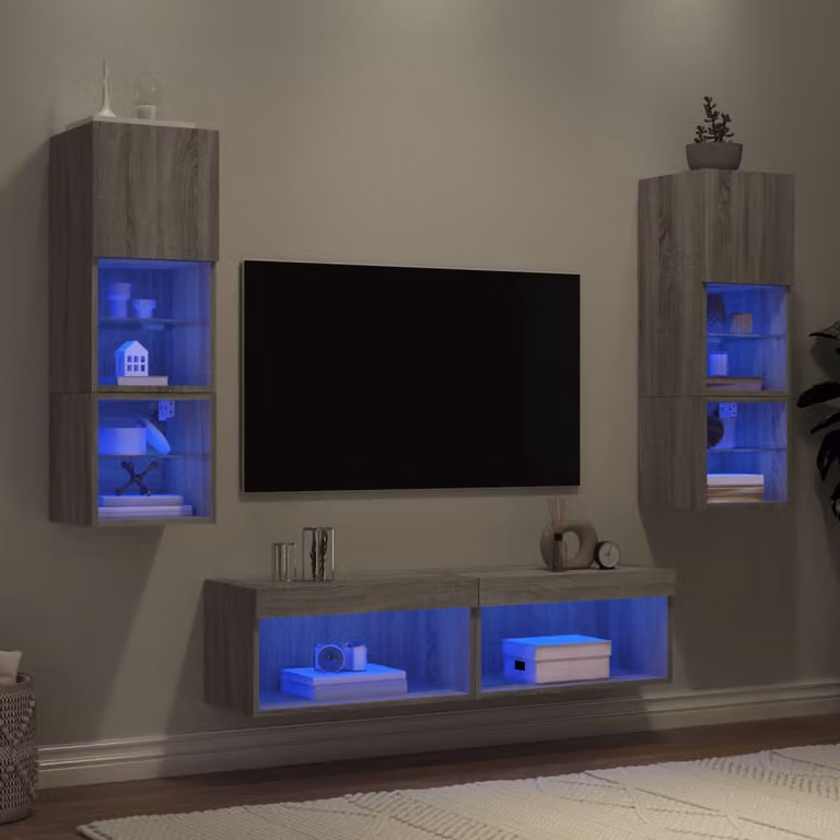 Mobile TV a muro vidaXL con illuminazione LED integrata, 6 pezzi, Grigio Sonoma, stile moderno