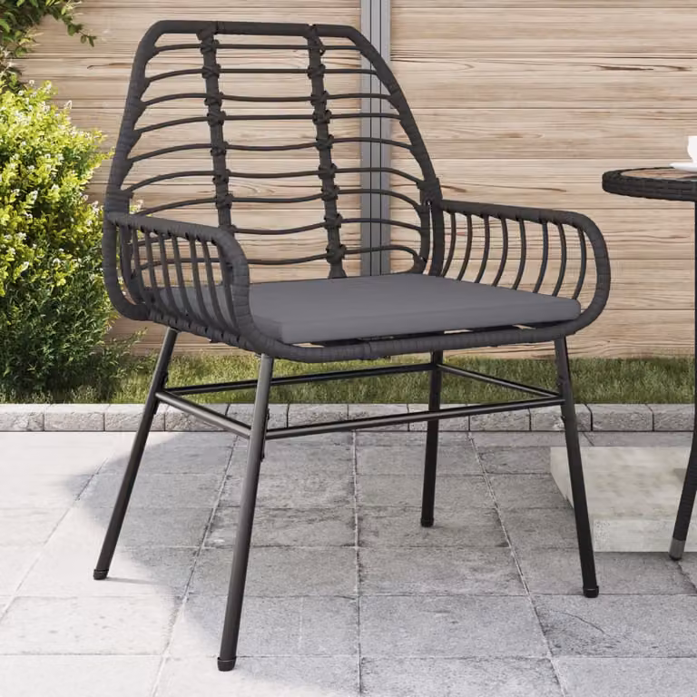 Set di 2 sedie da giardino vidaXL in polyrattan nere con cuscini in tessuto resistente ai raggi UV