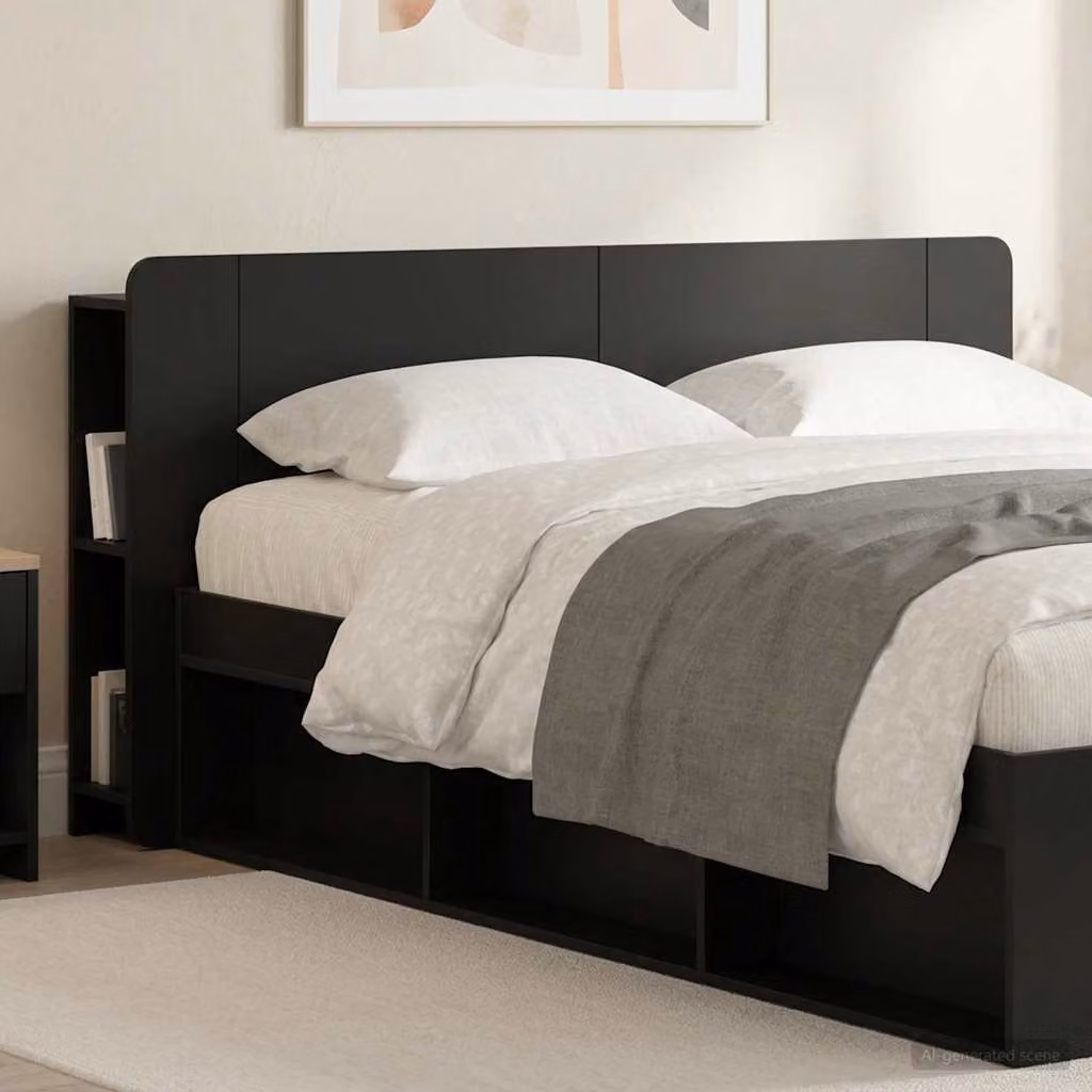 Testata del letto moderna vidaXL con ripiani integrati in legno ingegnerizzato Nero, L: 182,5 cm, H: 80,0 cm, P: 18,5 cm