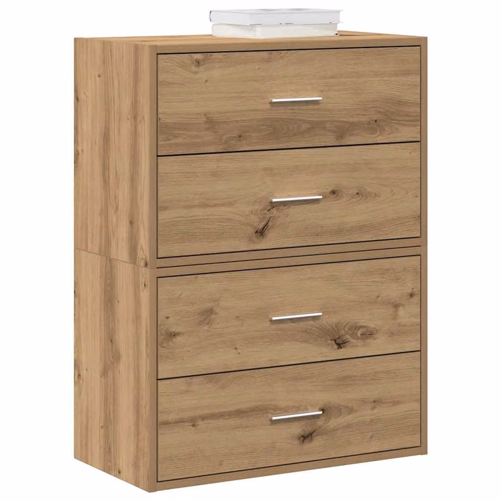 Set di 2 armadi vidaXL con 4 cassetti in MDF color rovere, L 60 cm x P 31 cm x H 40 cm