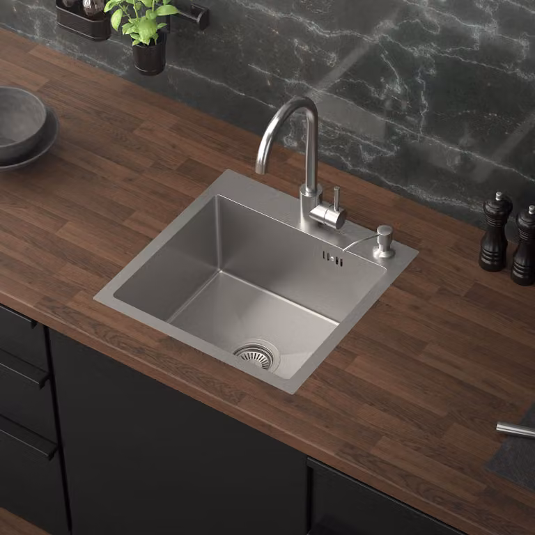 ML-Design lavello da cucina con scarico e troppopieno, argento, in acciaio inox
