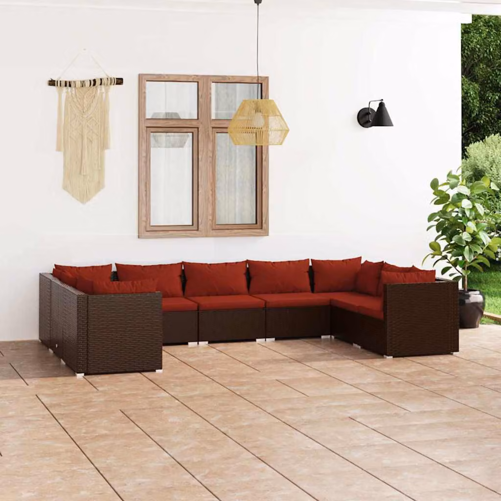 vidaXL Set di Divani da Giardino 9 pz a Forma di U in Polyrattan Marrone con Cuscini e Rivestimenti Rimovibili