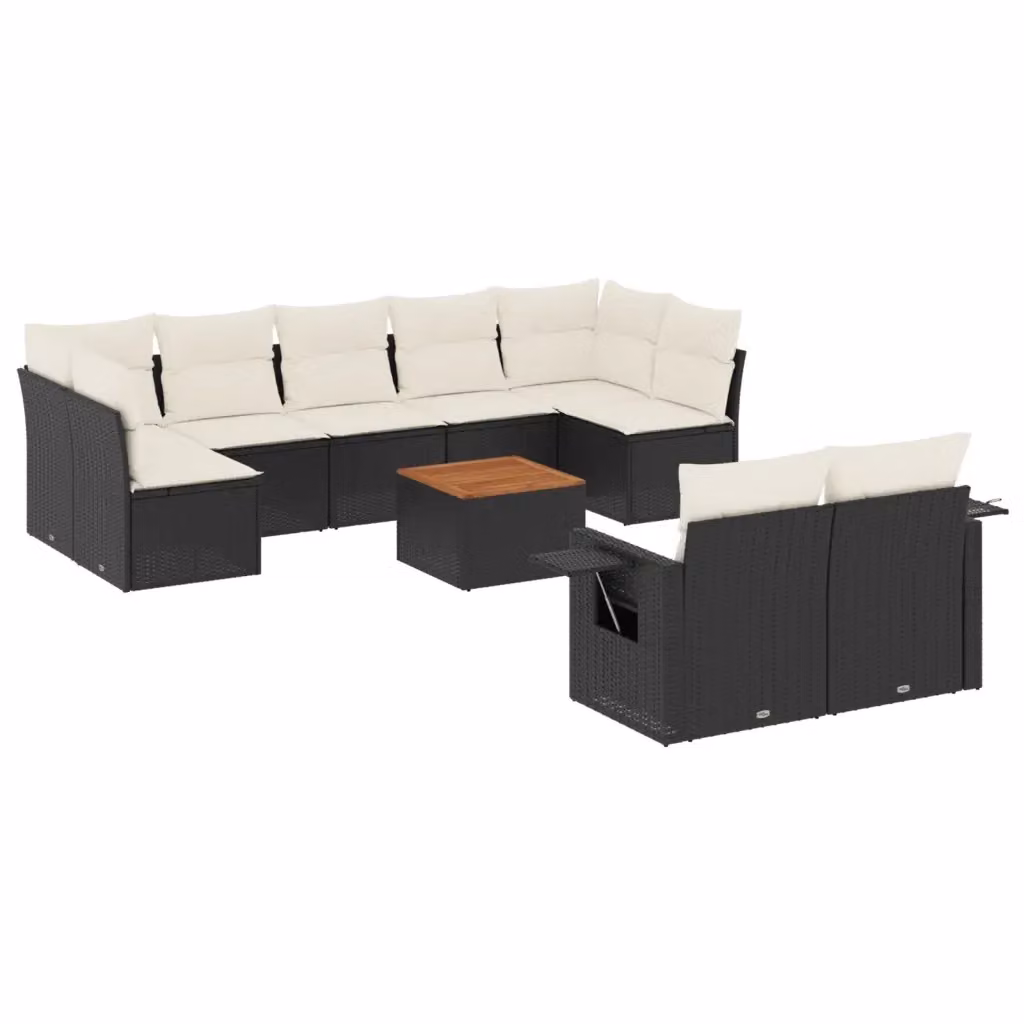 Set di Divani da Giardino vidaXL in Polyrattan Nero con Cuscini e Tavolino da Esterno – 2