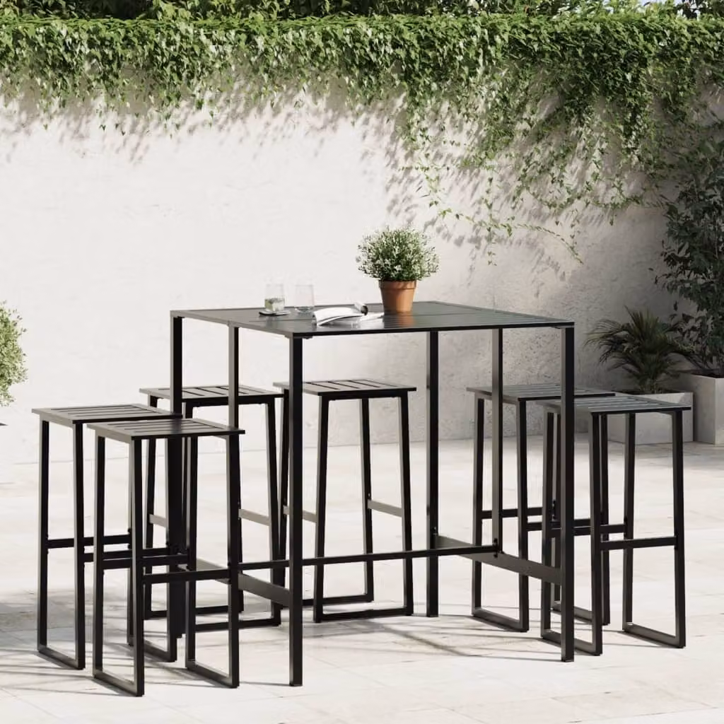 Maison Exclusive - Set da giardino da 7 pezzi in acciaio verniciato a polvere nero