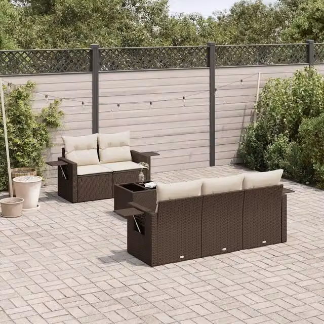 Set Divano da Giardino 6 pz con Cuscini Marrone in Polyrattan 3219902
