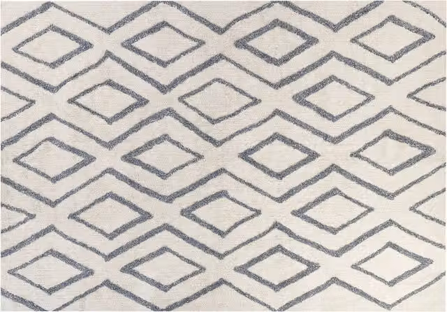 Tappeto in cotone bianco e blu motivo a geometrico 160 x 230 cm camera da letto soggiorno ingresso