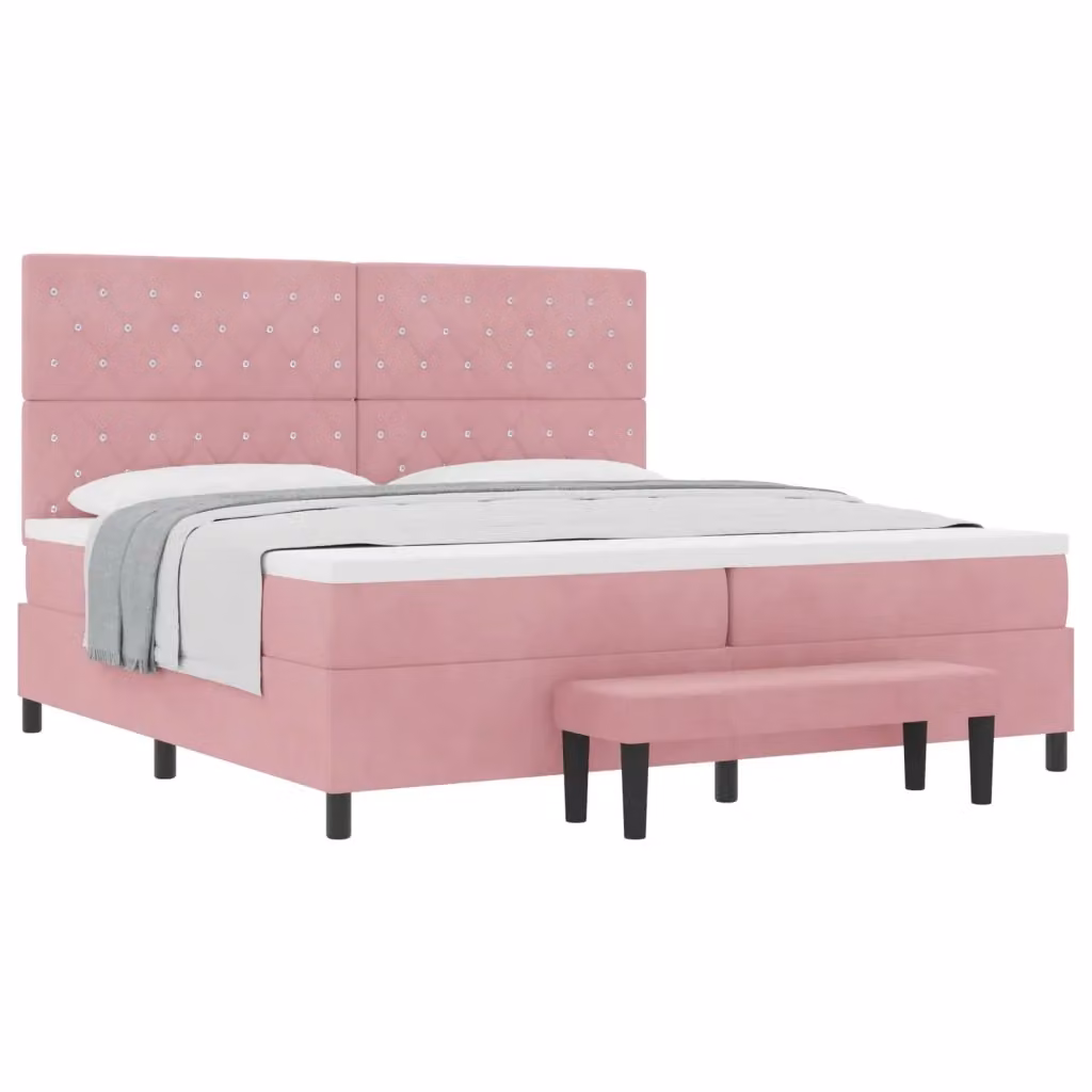 Letto moderno vidaXL in velluto rosa con materasso in schiuma L: 200 cm, P: 200 cm, H: 203 cm – 2