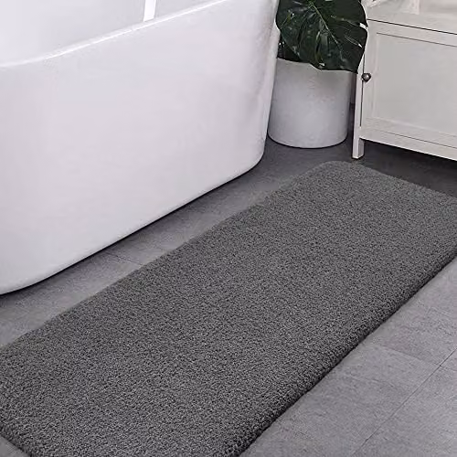 VANZAVANZU Tappetino da Bagno Antiscivolo Extra Lungo Tappeto da Bagno Assorbente Addensato Tappeti Corridore per Il Bagno Ultra Morbido Bath Mat Soffice Microfibra Eleganti 50 x 178cm (Grigio Scuro)