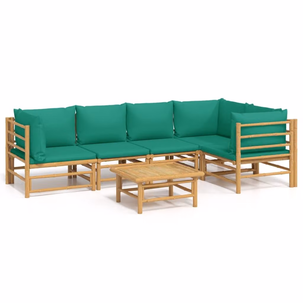 Set Salotto da Giardino 6pz con Cuscini Verdi Bambù