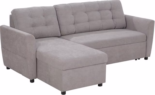 Divano Letto 3 Posti con Chaise Longue e Contenitore XYLO in Tessuto Grigio L/P/H: 217 x 134 x 85 cm