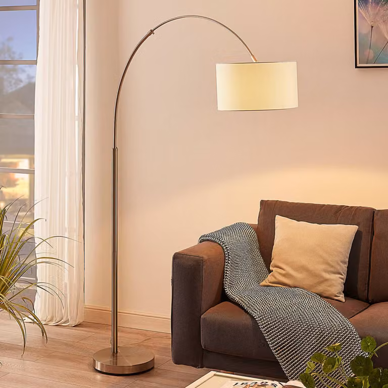 Lampada ad arco Railyn Lindby, Bianco / Opale, Soggiorno / Sala da pranzo, Tessuto / Stoffa / Seta, Moderno, Lampada da terra