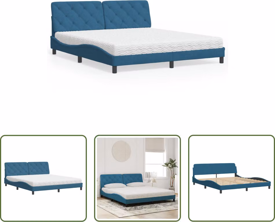 The Living Store Letto con materasso blu 180x200 cm in velluto