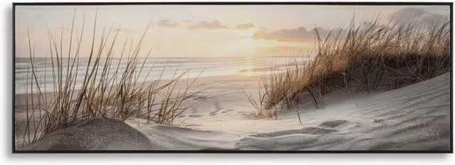 Stampa su tela laccata Vikasa Home Beach dune al tramonto panoramica con cornice nera multicolore L: 152 cm, H: 52 cm, P: 1 cm