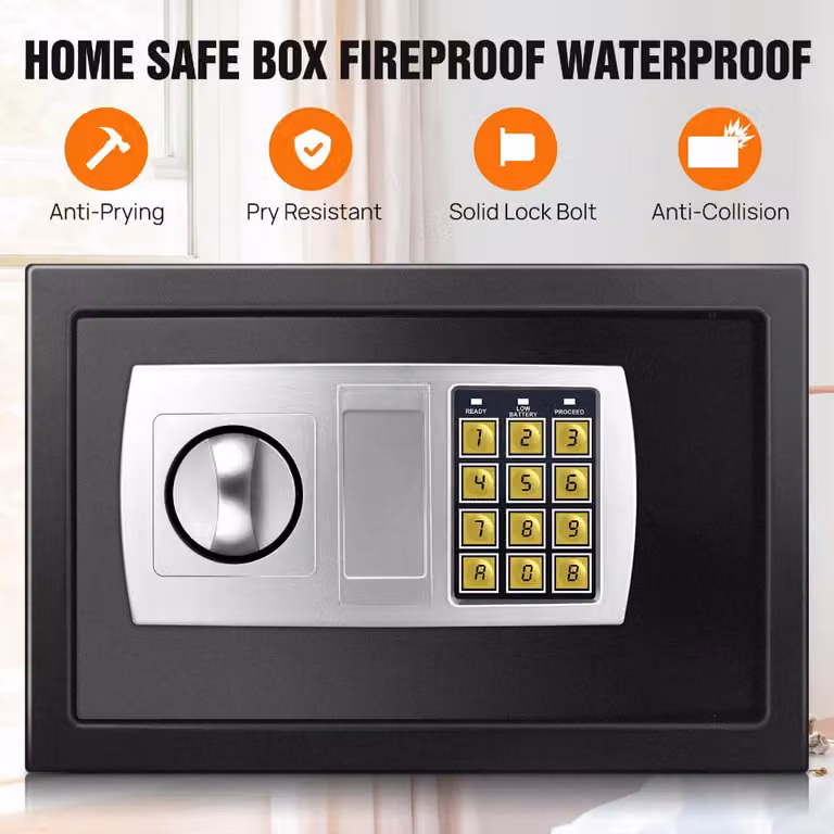 Cassaforte elettronica ignifuga da 8,5 litri con password – Cassaforte sicura per casa e ufficio con combinazione di tasti e accesso con chiave, antifurto
