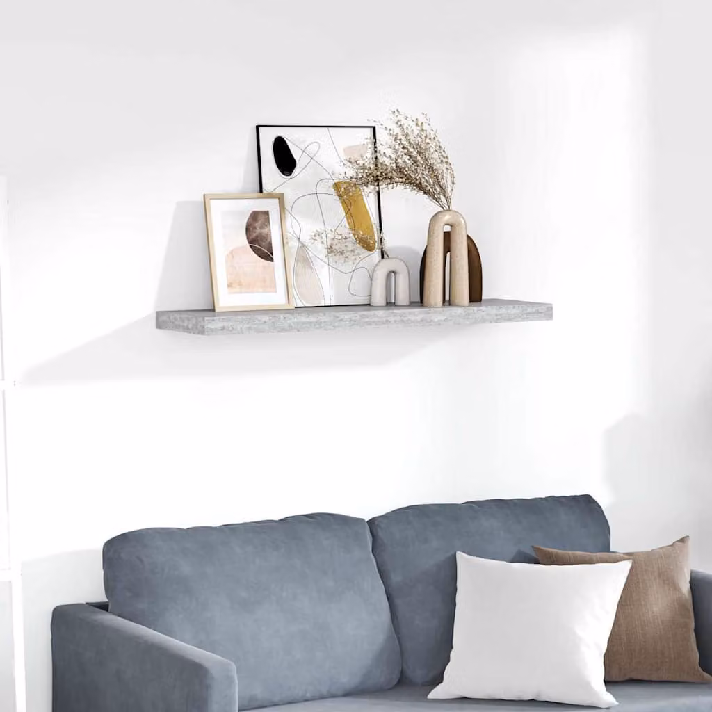 Scaffale a Parete vidaXL Moderno in MDF e Metallo Grigio Cemento L: 90 cm, P: 23,5 cm, H: 3,8 cm