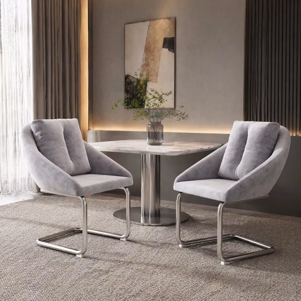 Set da 2 sedie moderne REDOM in velluto grigio con struttura in metallo – 2