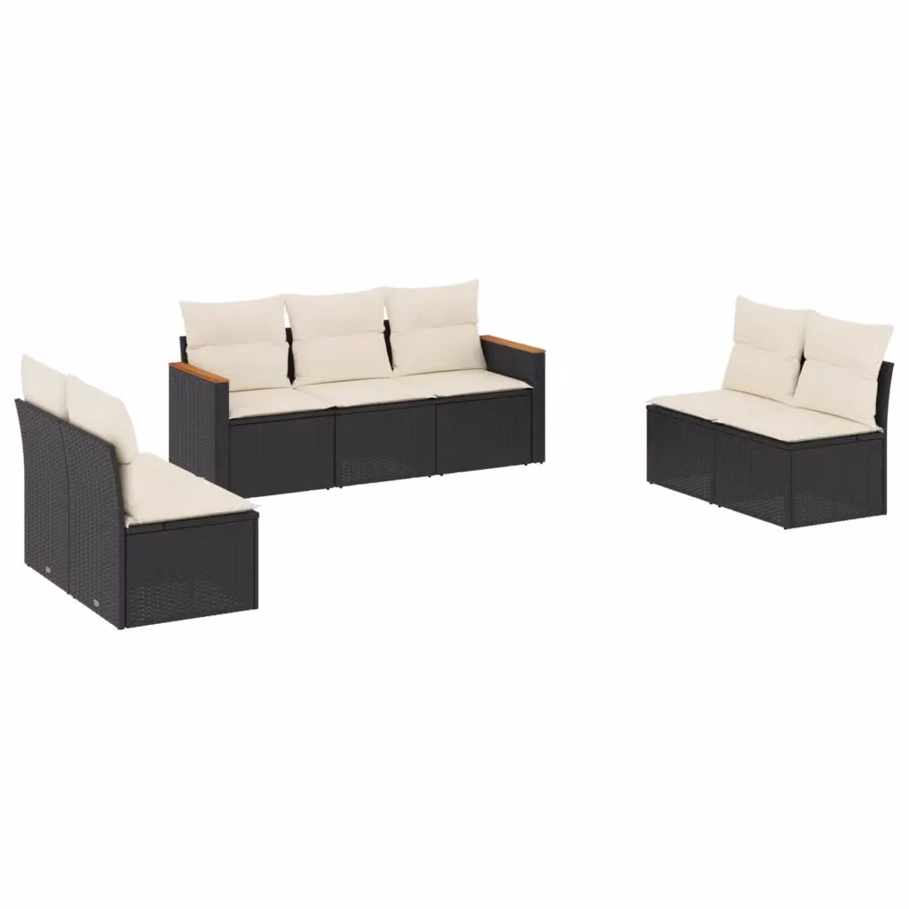 Set di Divani da Giardino a Forma di L vidaXL con 7 Cuscini, Struttura in Metallo e Polyrattan, Colore Nero e Bianco – 2