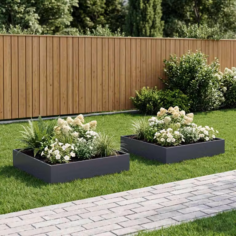 Set di 2 vasi da giardino vidaXL in metallo colore antracite L: 80 cm, P: 80 cm, H: 20 cm