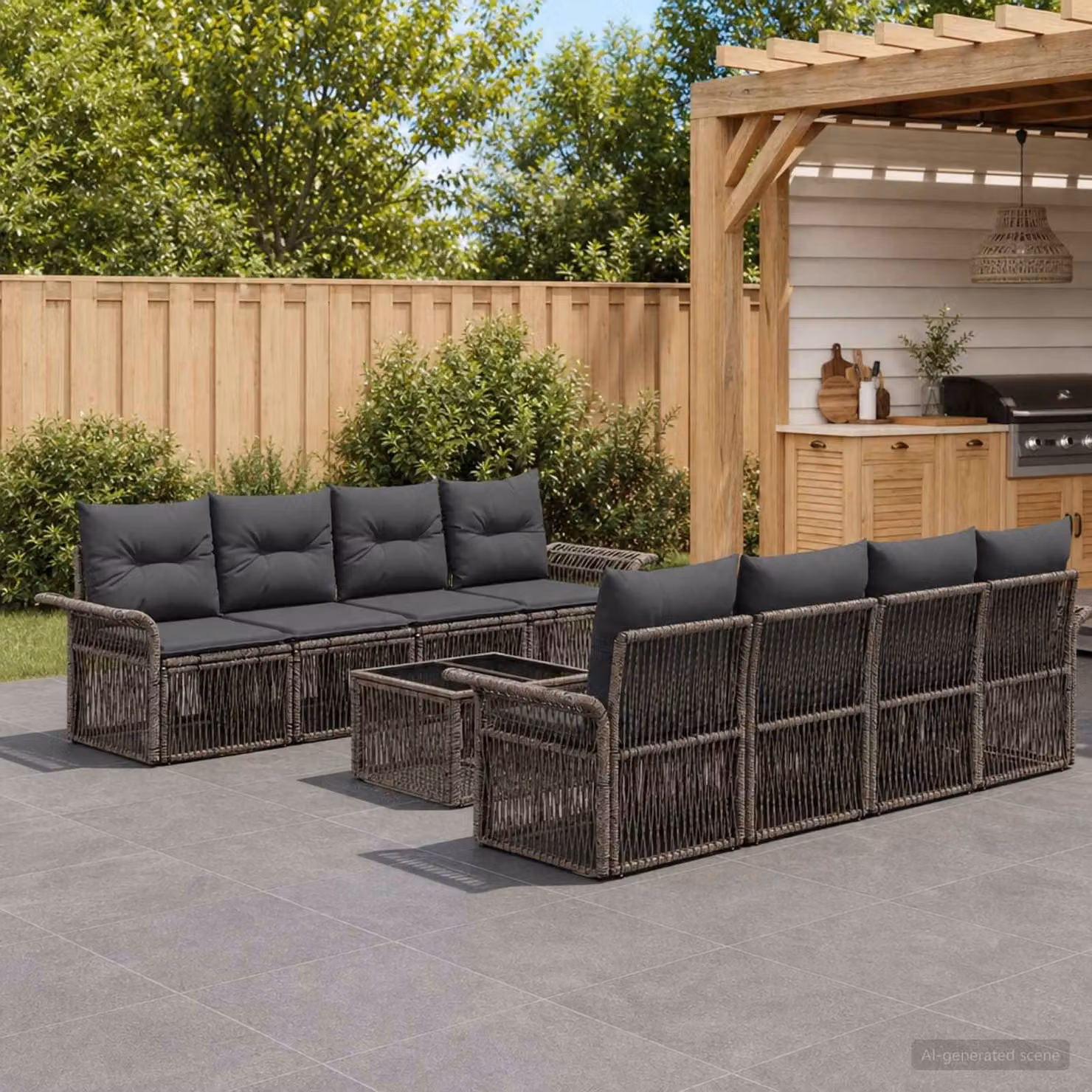 Set Divano da Giardino vidaXL 9 pz Grigio in Polyrattan con Cuscini e Tavolino