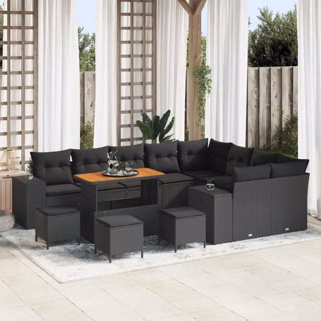 Set Divano da Giardino Moderno vidaXL in Polyrattan e Metallo Nero 13 Pezzi – 1
