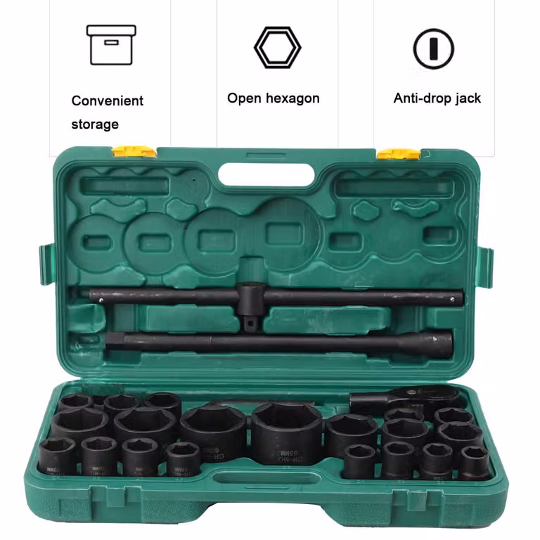 Set di chiavi a bussola da 26 pezzi - Attacco da 1,9 cm - Bussole a esagono - 21–65 mm - Cricchetto - Per riparazioni auto - Qualità professionale