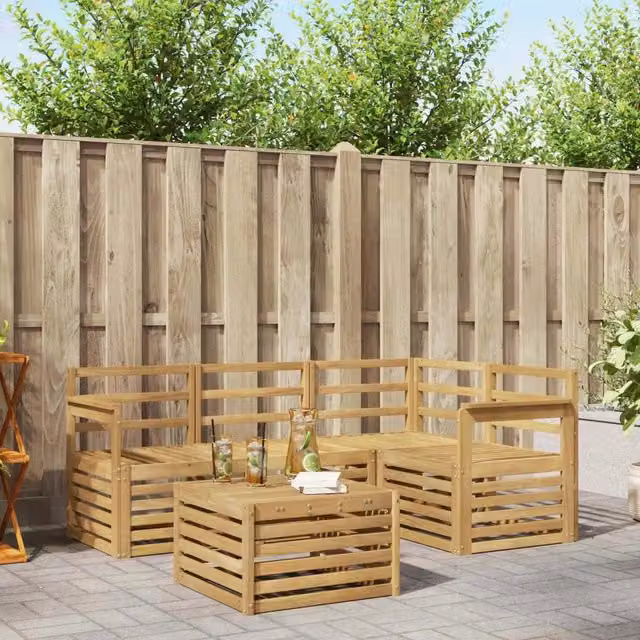 Set di divani da esterno 5 pz Bianco Legno di Acacia Massello 3391779