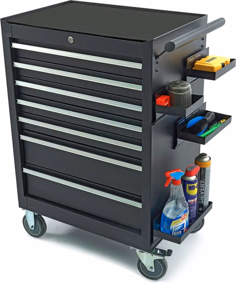 Set-kit di 4 mensole magnetiche per carrello portautensili officina nero, universale ,organizzatori laterali Hbm Machines Olanda