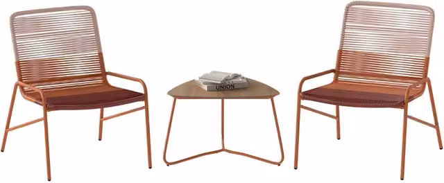Set di mobili in rattan da patio con sedie a gradiente e tavolo laterale in legno-plastica, Set bistro da esterno a 3 pezzi per balcone Arancione