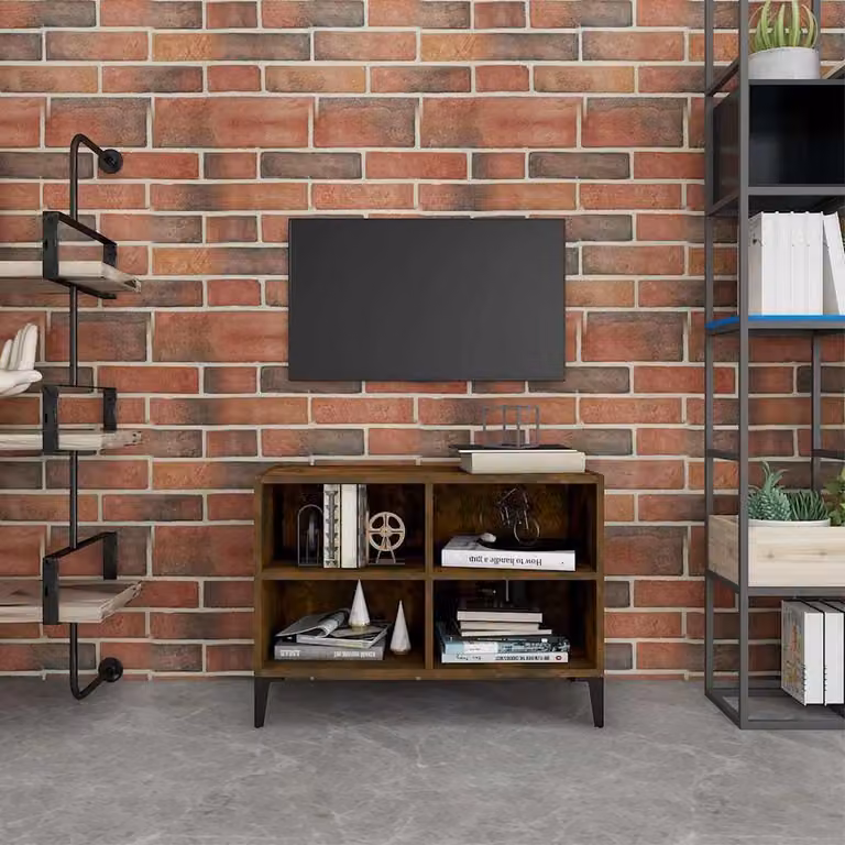 Mobile TV vidaXL in stile rustico con gambe in metallo, colore marrone, L 69,5 cm x P 30 cm x H 50 cm