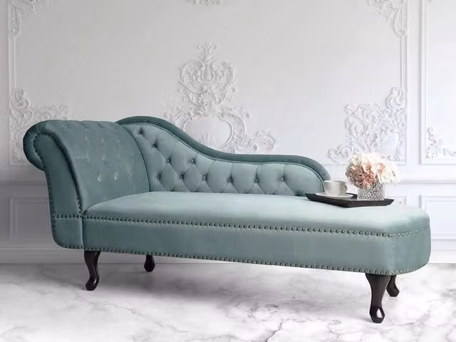 Chaise longue BELIANI in velluto verde, versione sinistra a forma di L, L/P/H: 169 x 65 x 79 cm