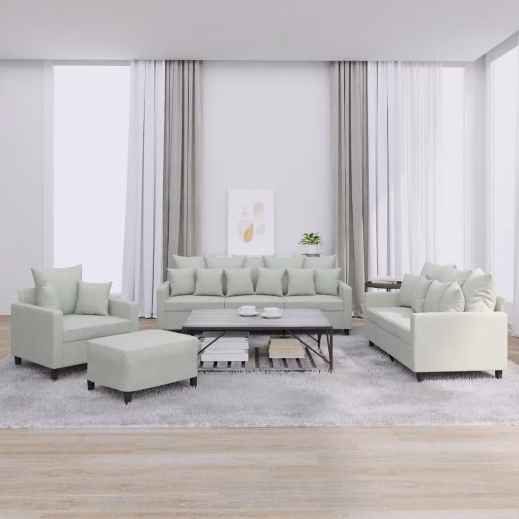 Set di Divani 4 pz vidaXL in Velluto Grigio con Cuscini e Ottoman per Soggiorno – 1