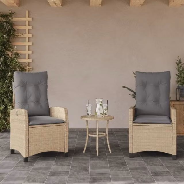 Sedie Reclinabili Giardino 2pz Cuscini Beige Misto Polyrattan 365221