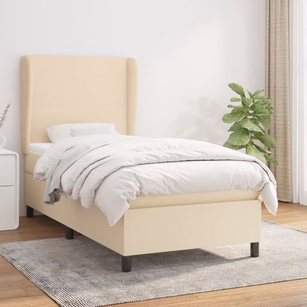 The Living Store Letto a molle con materasso crema 100x200 cm in tessuto