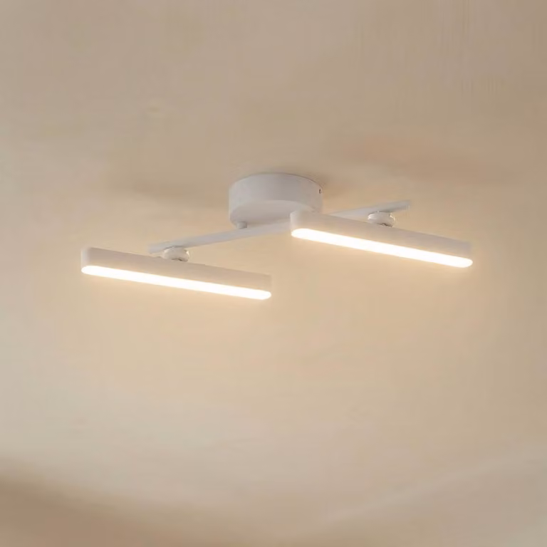 Lindby Faretto LED Eldrin, bianco, a 2 luci, barra luminosa Eldrin Lindby, dimmerabile, Bianco / Opale, Soggiorno / Sala da pranzo, Metallo, Moderno