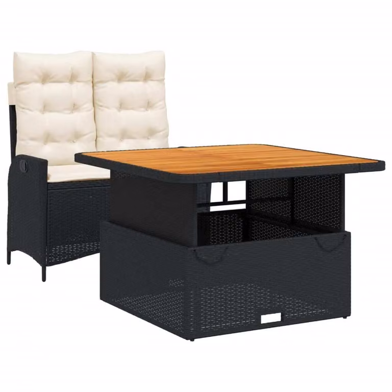 Set da Pranzo da Giardino 2 pz con Cuscini Nero in Polyrattan